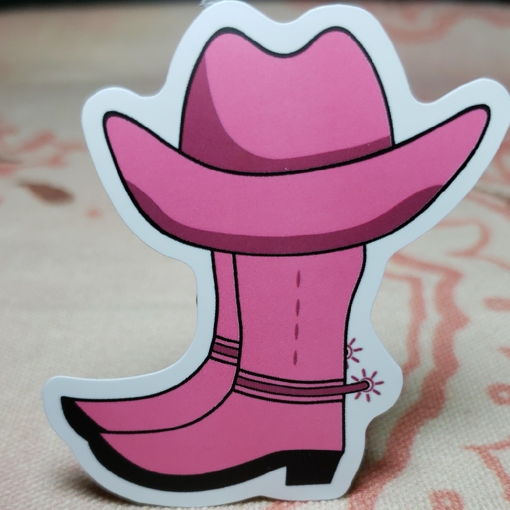Pink Cowgirl Boots Sticker Pink Cowgirl Hat Sticker (G)